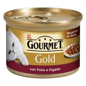 GOURMET GOLD GATO PEDACINHOS EM MOLHO C/FRANGO E FIGADO 85GRS
