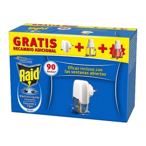 RAID DIFUSOR ELÉCTRICO ANTIMOSQUITOS C/2 RECARGAS 27ML 90NOITES